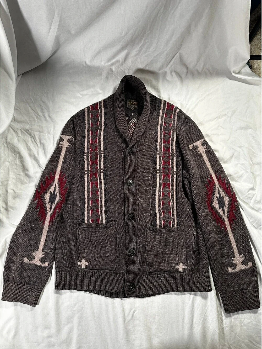 Lucky Brand Men's XL Shawl Collar Cardigan Sweater with Southwestern Pattern